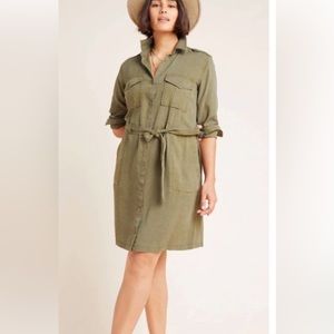 Anthropologie Cloth & Stone Eryn Utility Shirt Dress Army Green Size Medium